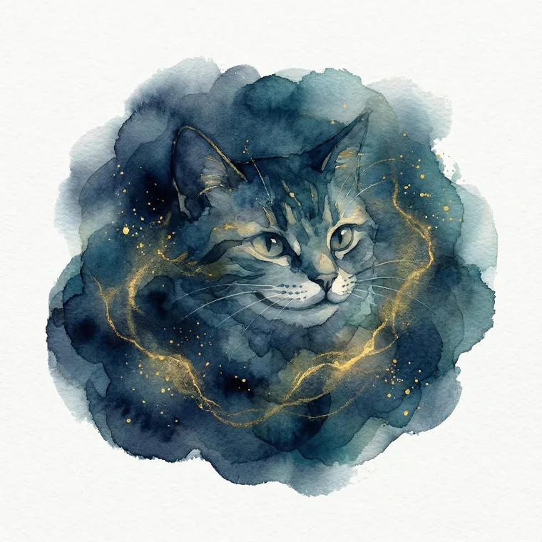 El Gato, en acuarela azul y oro.